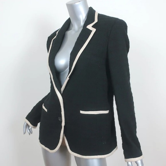 Isabel Marant Etoile Tweed Blazer Fania Black Cotton-Blend Size 42 - Picture 2 of 8